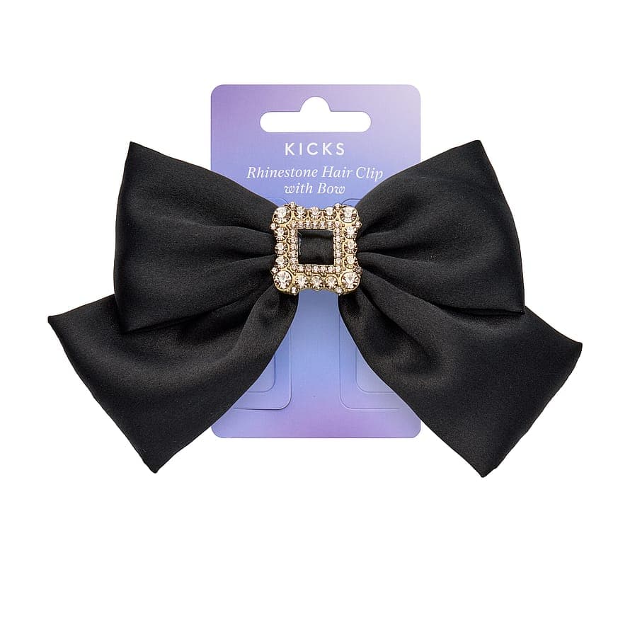 Rhinestone Hair Clip With Bow Black