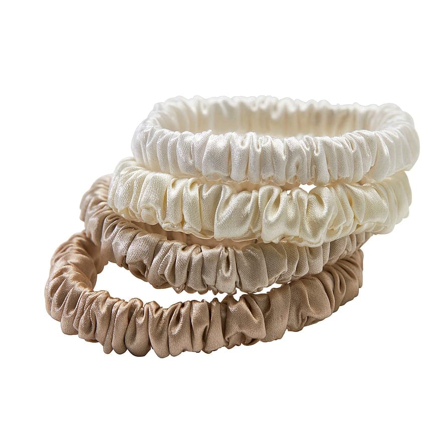 Mulberry Silk Skinny Scrunchies White, Cream White, Beige, Light Brown