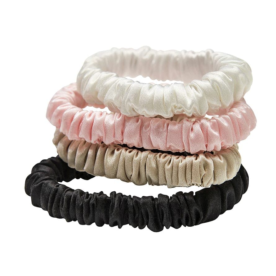 Mulberry Silk Skinny Scrunchies White, Pink, Beige, Black