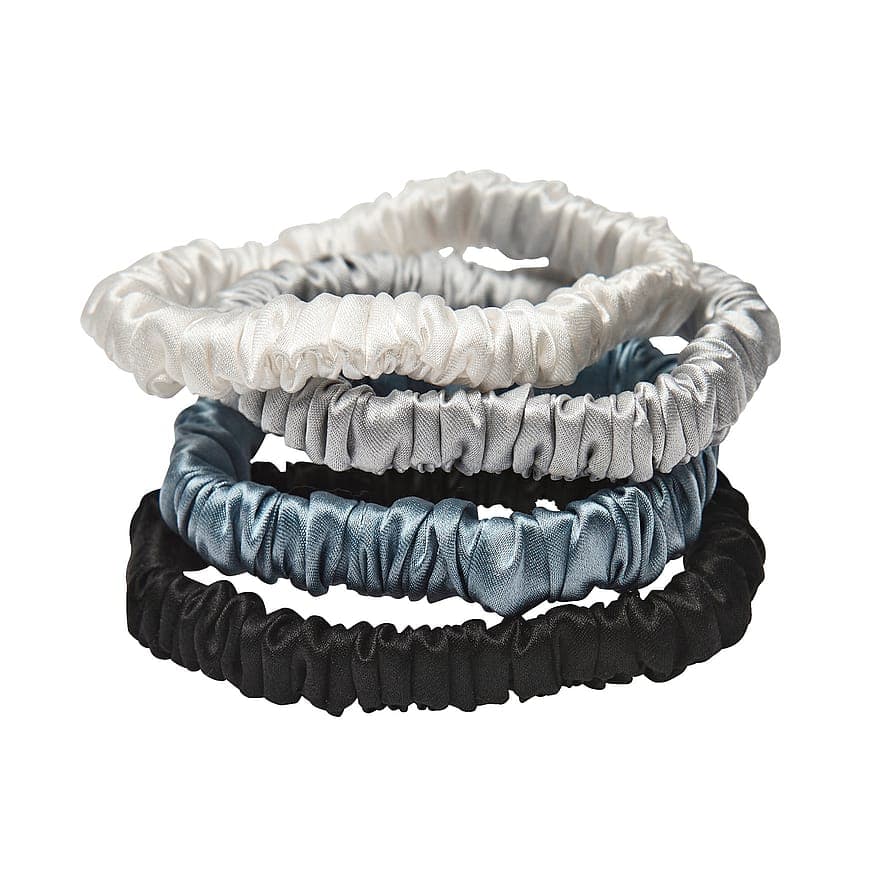 Mulberry Silk Skinny Scrunchies White, Light Grey, Blue, Black