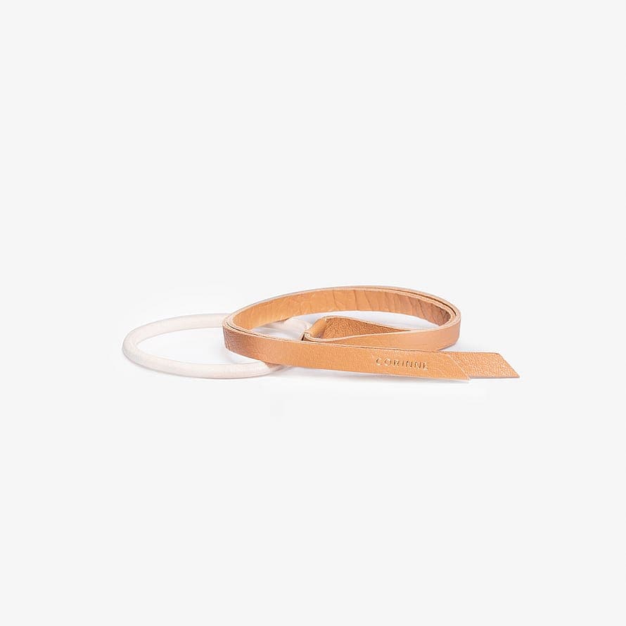 Leather Band Short Narrow Camel