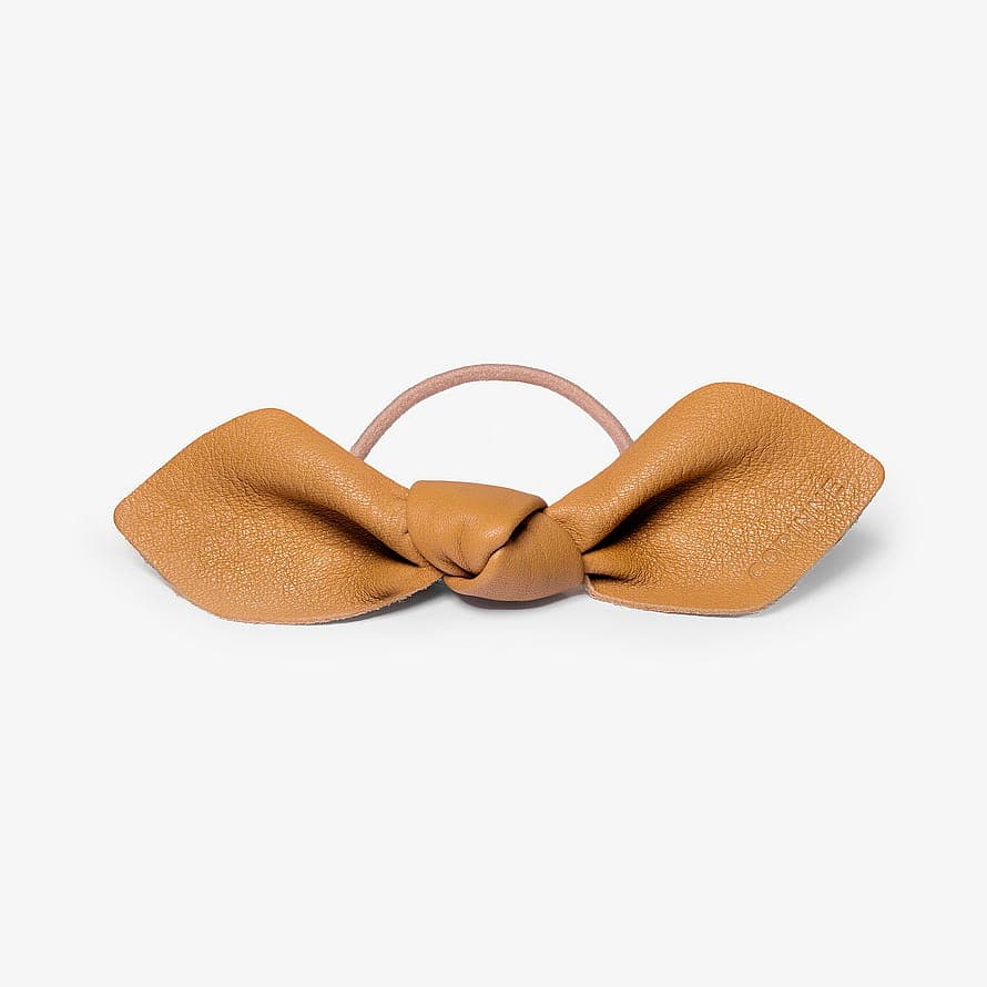 Leather Bow Big Hair Tie Camel