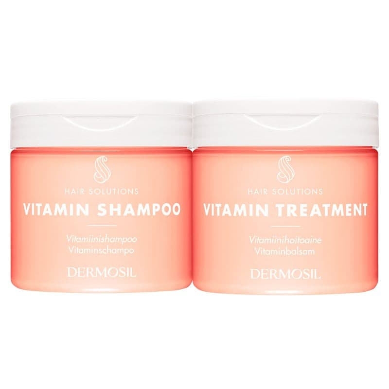 Vitamiinihoito hiuksille - shampoo ja hoitoaine hiusten suojaamiseen, kosteuttamiseen ja kiillon lisäämiseen