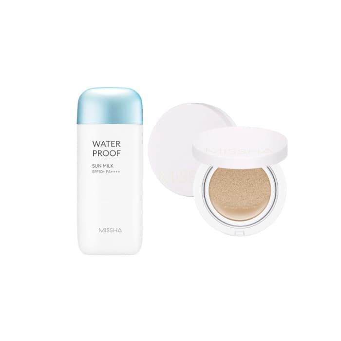 MISSHA All-Around Safe Block Waterproof Sun Milk SPF 50+/PA++++ - 70ml (1ea) + Magic Cushion Cover Lasting - 15g (SPF50+...