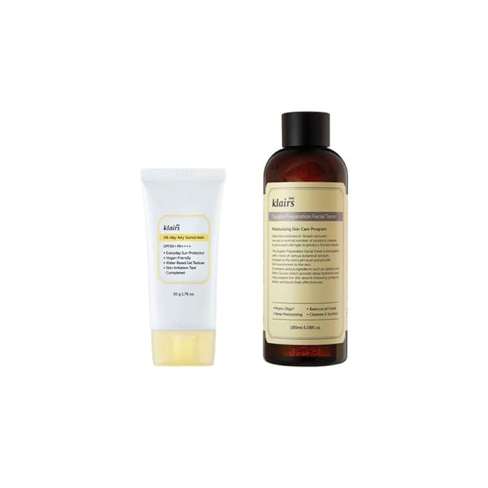 Dear; Klairs - Supple Preparation Facial Toner - 180ml + All-day Airy Sunscreen SPF50+ PA++++ - 50g (1ea) Set