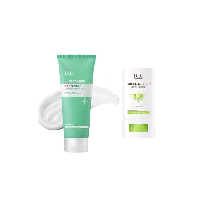 Dr.G Green Mild Up Sun Stick SPF50+ PA++++ - 20g (1ea) + R.E.D Blemish Clear Soothing pH Cleansing Foam 150ml - 150ml - White...