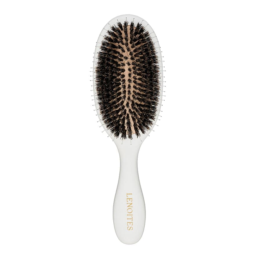 Wild Boar Hair Brush with Cleaning Tool White