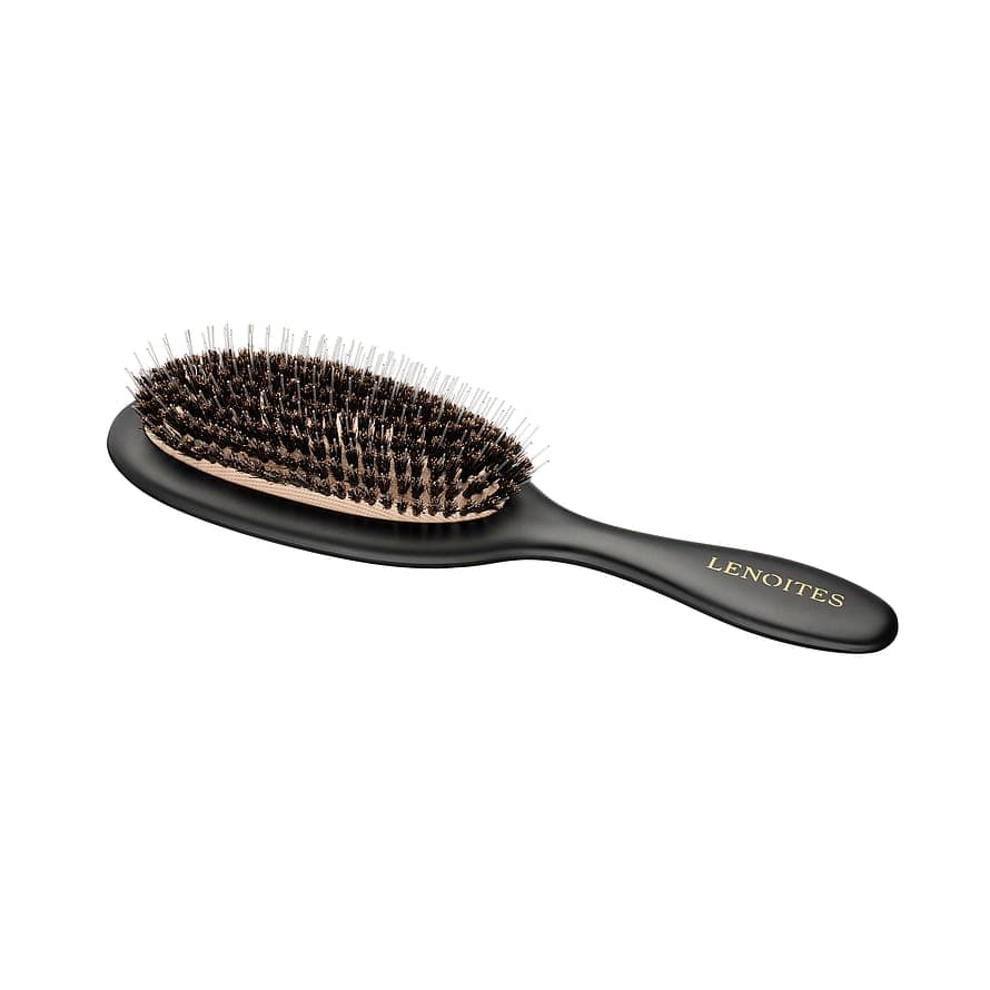 Wild Boar Hair Brush with Cleaning Tool Black