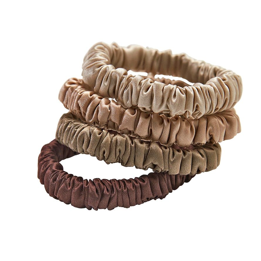 Mulberry Silk Skinny Scrunchies Beige, Light Brown, Brown, Coffee