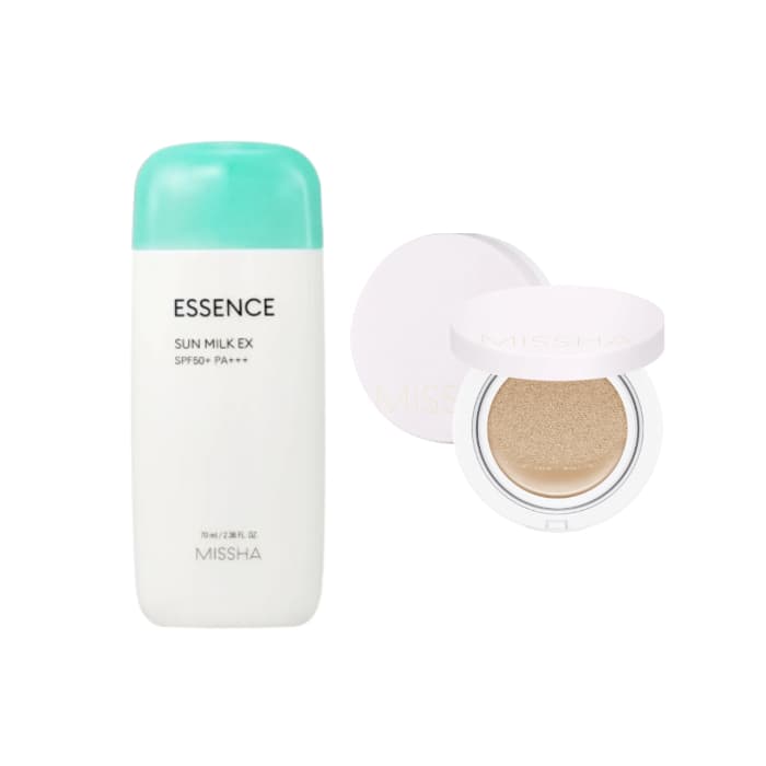 MISSHA - All Around Safe Block Essence Sun Milk EX - 70ml (SPF50+ PA+++) (1ea) + Magic Cushion Cover Lasting - 15g (SPF50+...