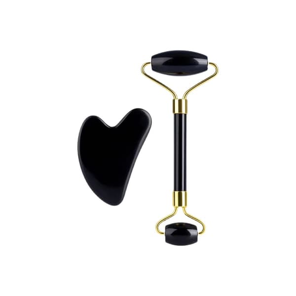 MissLady - Face Roller with Scraping Board Gua Sha Massage Set - 2pc/set - Black
