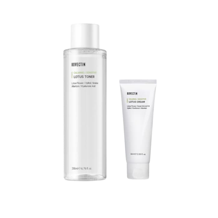 ROVECTIN - Clean Lotus Water Calming Toner - 200ml (1ea) + Calming Lotus Cream (New Version) - 60ml (1ea) Set