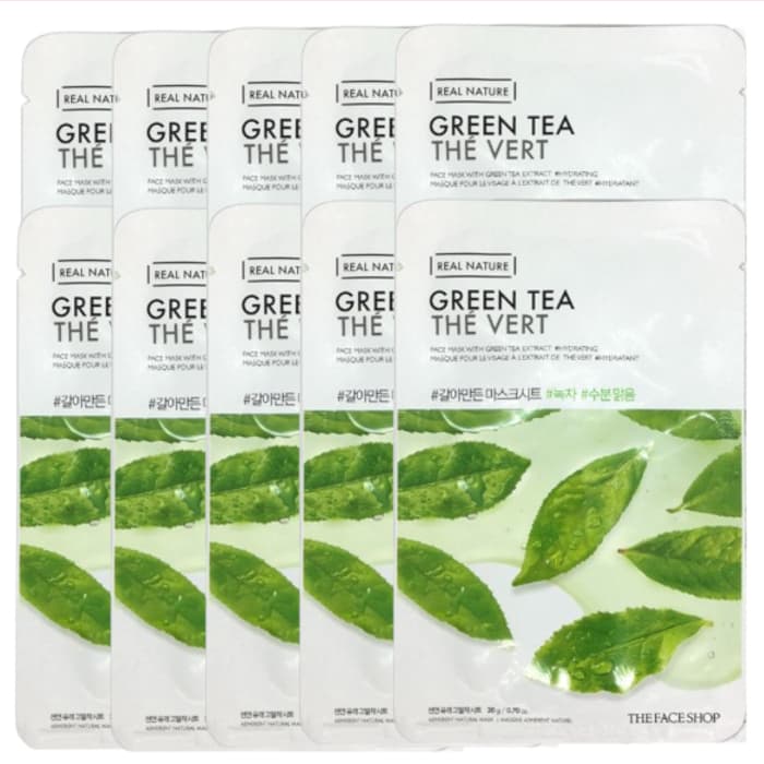 THE FACE SHOP - Real Nature Face Mask - Green Tea - 1pc (10ea) Set