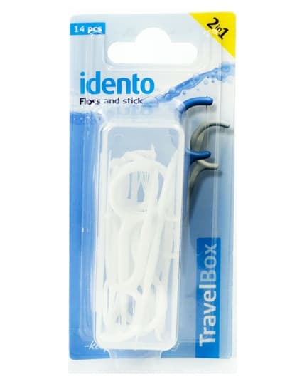 Idento Floss and Stick, TravelBox (hvid) (U) 14 stk.