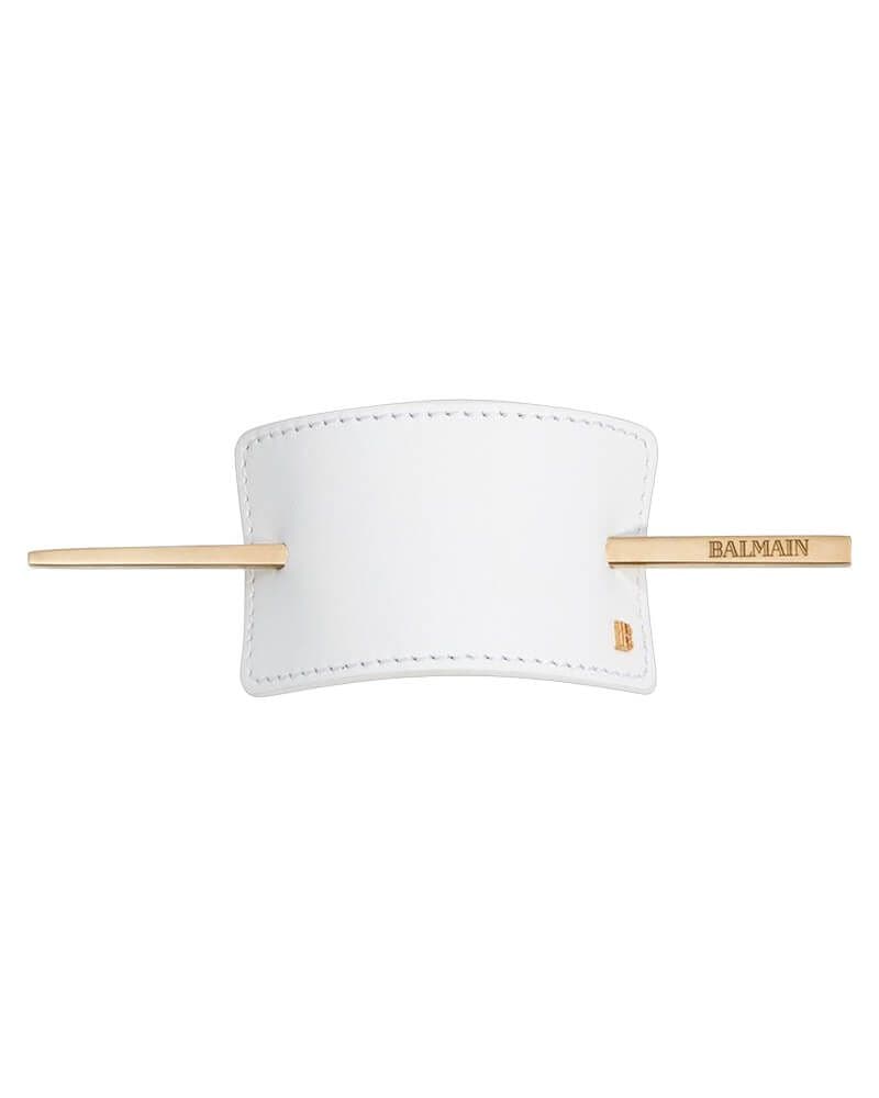 Balmain White Leather Hair Barrette (with gold‑plated stick)