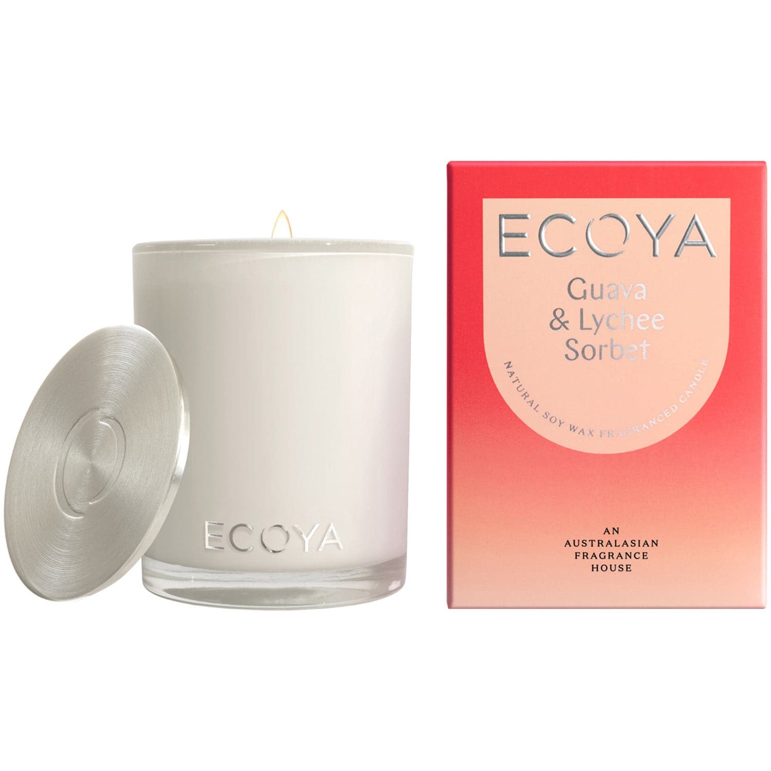 Ecoya Guava & Lychee Candle 400 gr 80t brennetid - 400 g