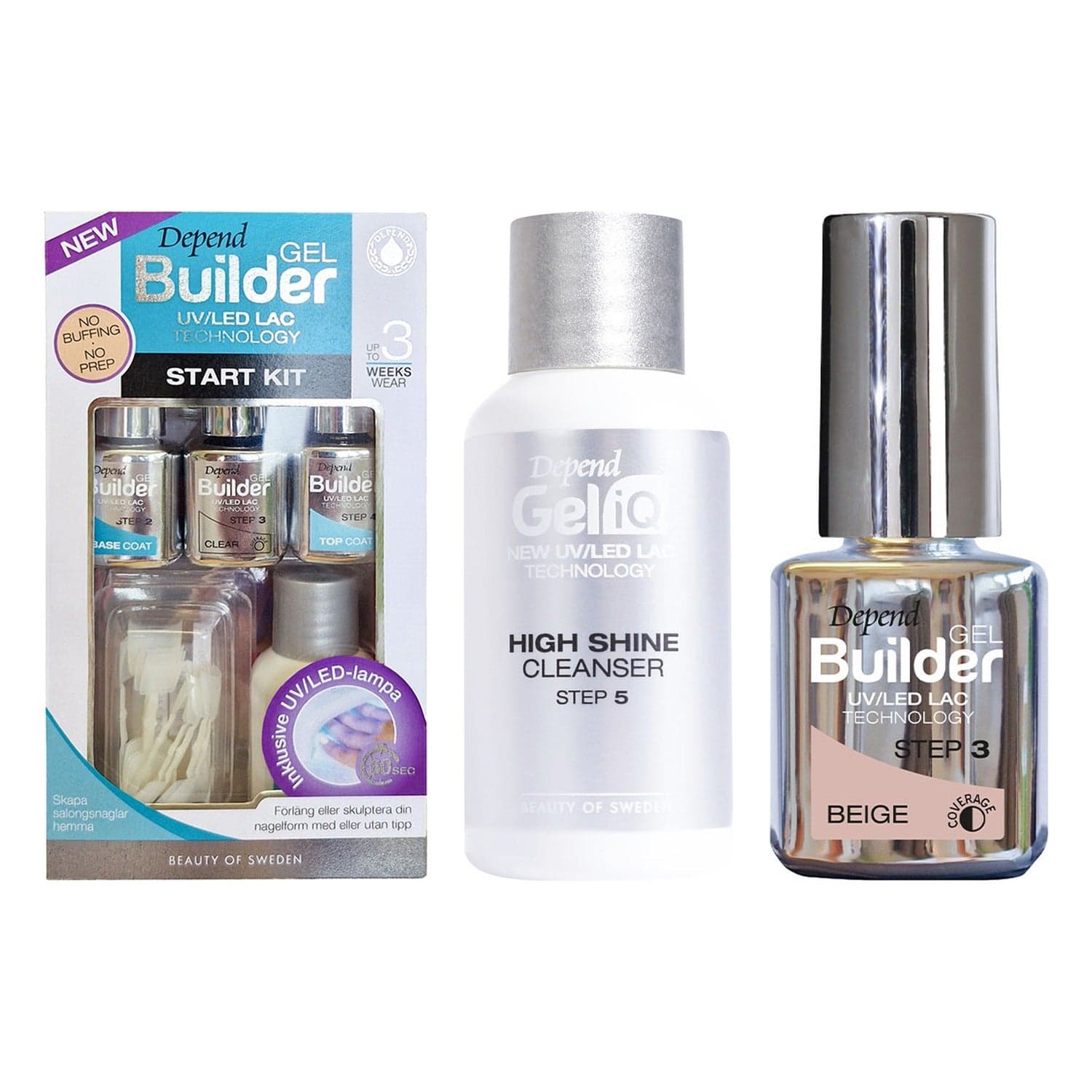 Depend Gel Manicure Starter Collection Starter Kit, Builder Beige 5 ml & High Shine Cleanser 35 ml