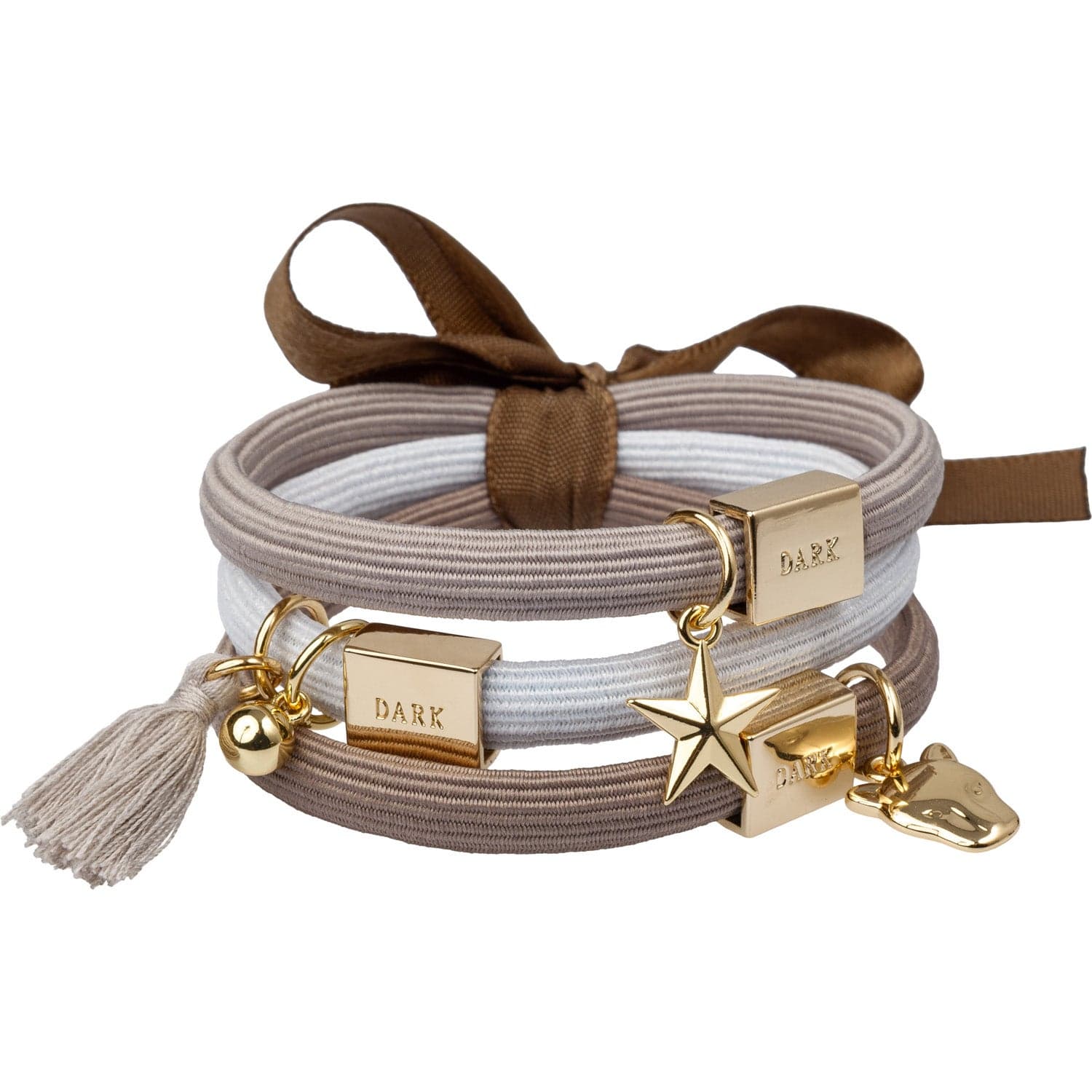 DARK Hair Ties Hair Ties Charm Combo Warm Taupe Gold 3pk