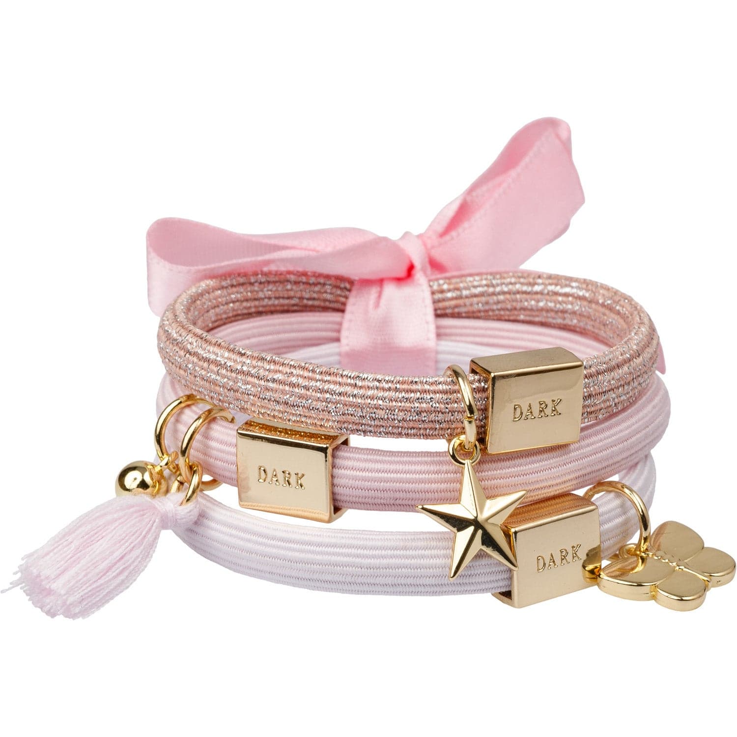 DARK Hair Ties Hair Ties Charm Combo Cotton Candy Gold 3pk