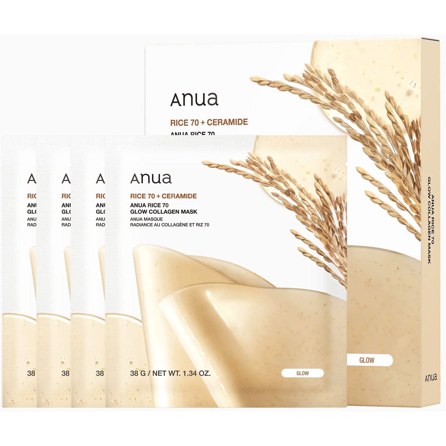 Anua Rice 70 Glow Collagen Mask 4pk