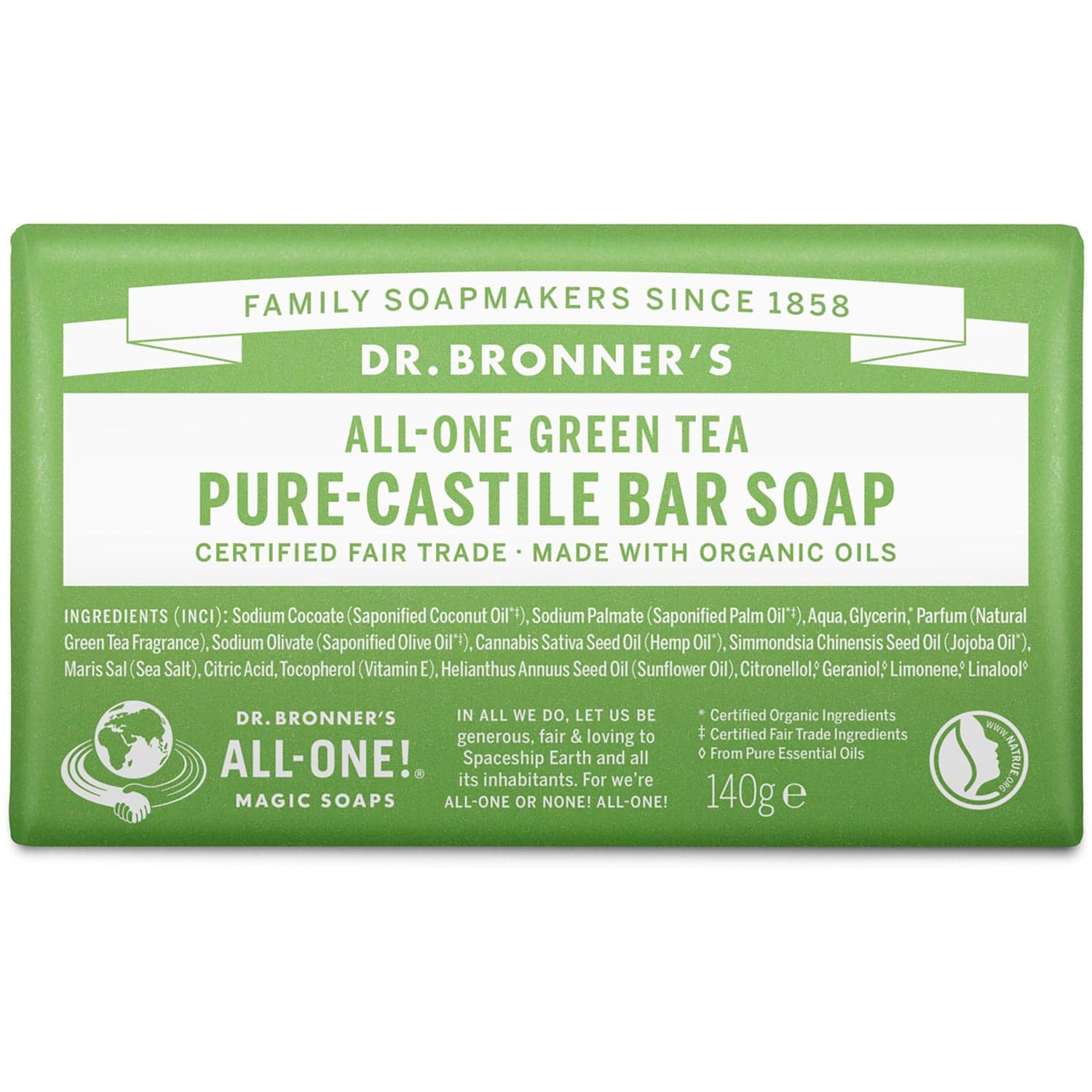 Dr. Bronner"'s Pure-Castile Bar Soap Green Tea 140 g