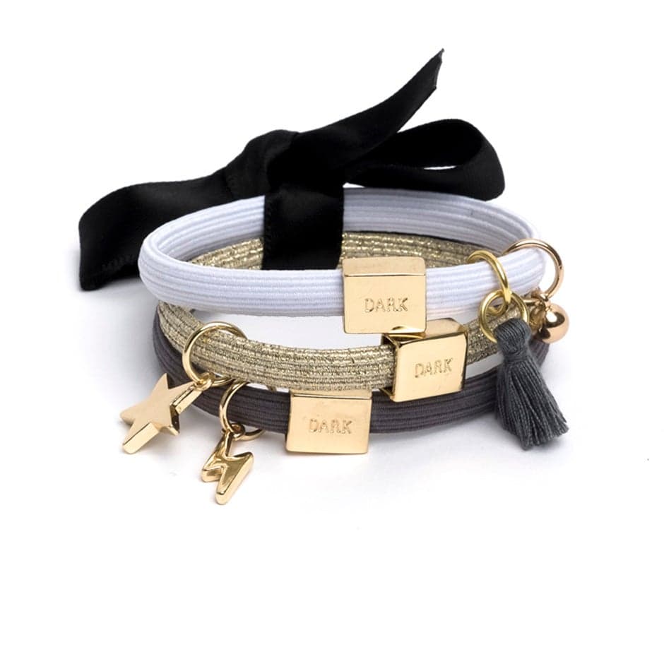 Dark Hair Ties 3 Pk Charm Combo Grey W/Gold - 1 pcs
