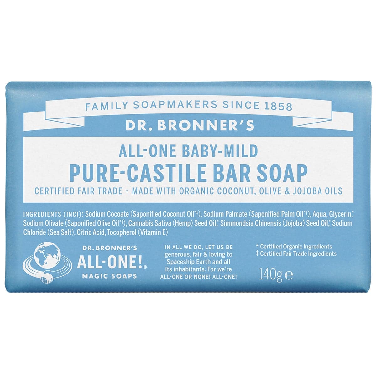 Dr. Bronner"'s Magic Soaps All-One Hemp Unscented Baby-Mild 140 g